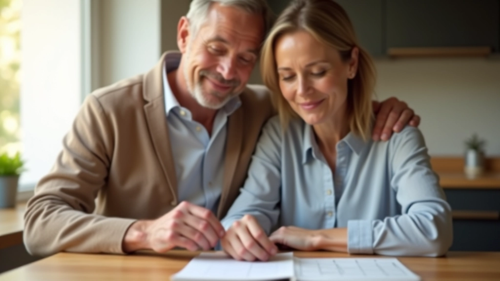 Mature couple planning together over a calendar and coffee in a bright kitchen space