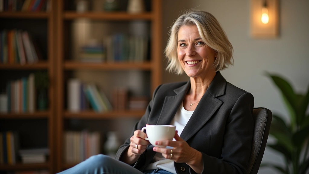 Woman planning retirement with documents and coffee on desk